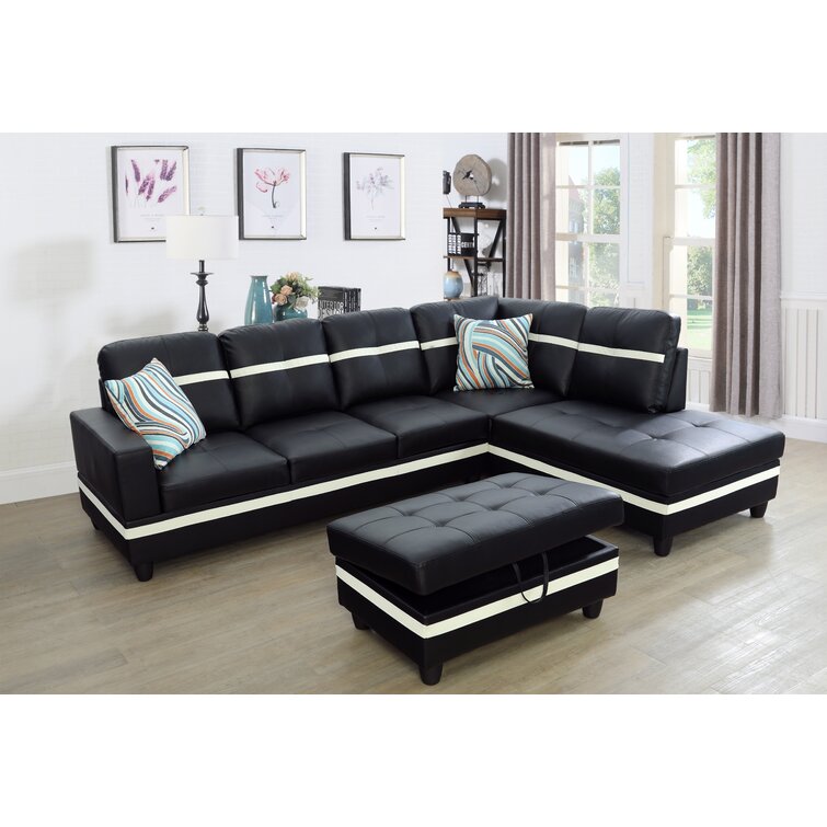 Ebern Designs Wilhelmine 3 - Piece Vegan Leather Sectional